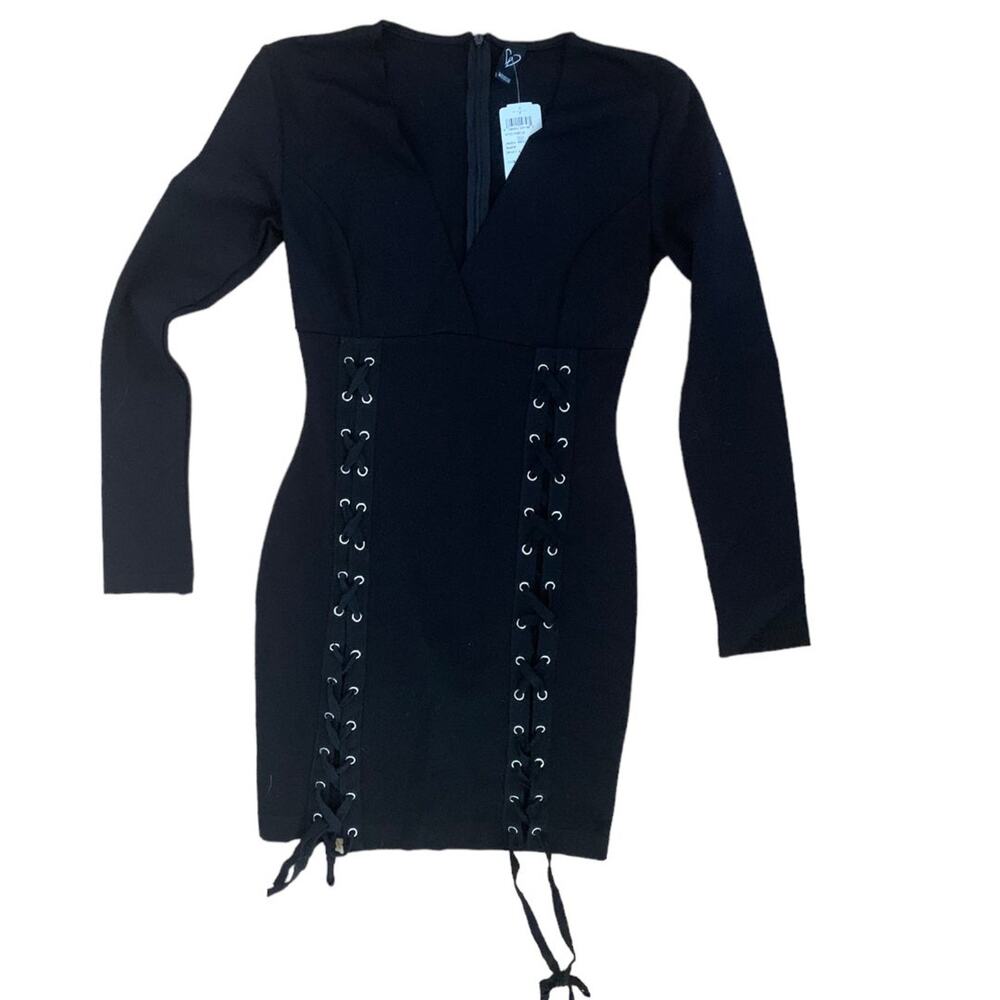 Windsor black lace up dress mini V neck new woman’s size small - Picture 2 of 10